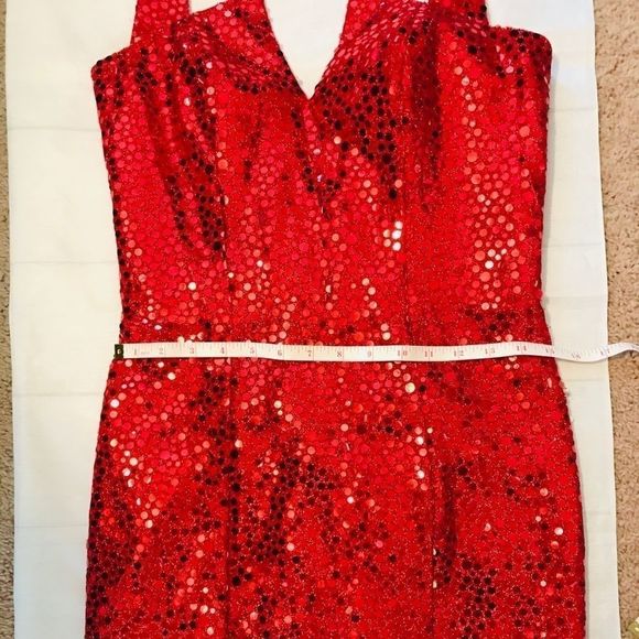 Vintage Alfred Angelo Vintage Red Halter Sequin Dress - Picture 7 of 7